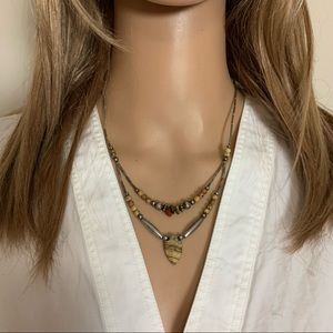 SOUTHWESTERN Silver & Stone BEADED 2 Strand ARROWHEAD Bohemian NECKLACE  18"